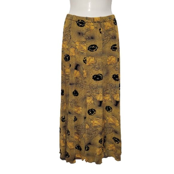 Custom Made Brown and Black Floral Print Flare Skirt Size S/M - Picture 1 of 5